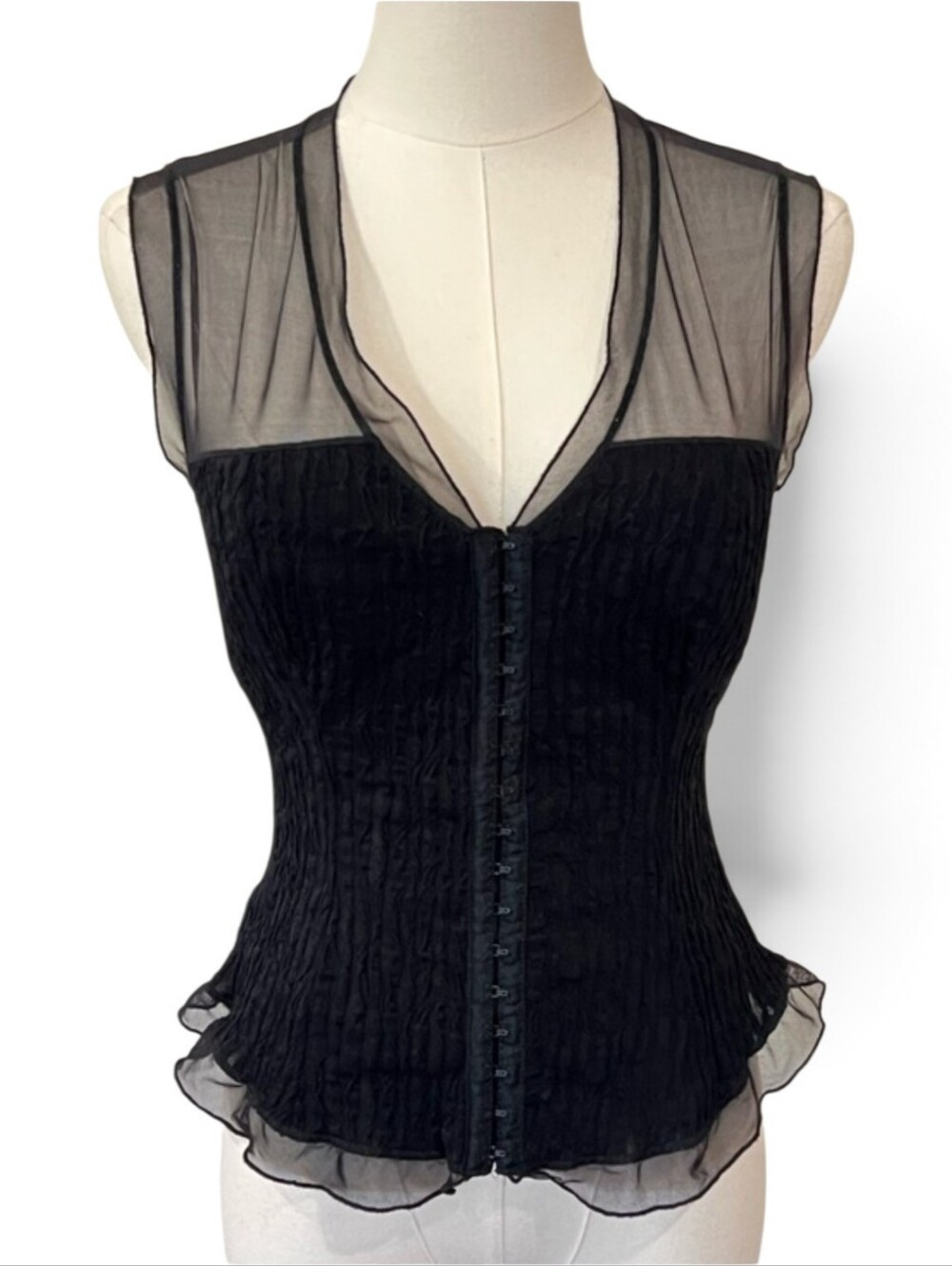 Papillon Blanc Black Sheer Mesh Corset Top